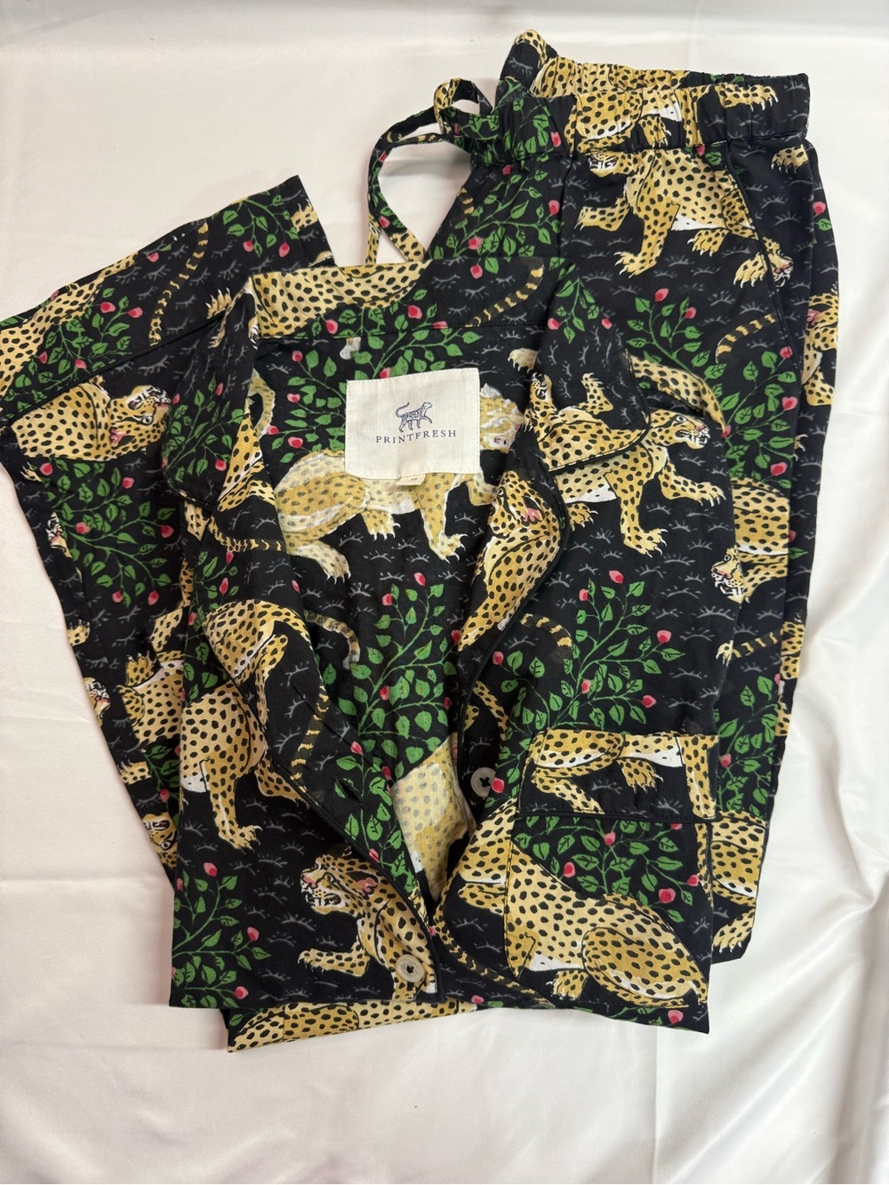 Printfresh Black Leopard & Botanical Pajama Set